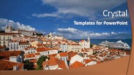  Presentation with postcard - Presentation theme featuring view-of-lisbon-famous-postcard background and a ocean colored foreground