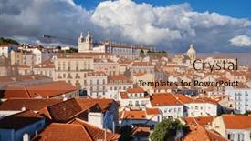  Presentation with postcard - Theme featuring view-of-lisbon-famous-postcard background and a coral colored foreground