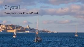  Presentation with boats - Slides featuring view-of-lisbon-over-tagus background and a light blue colored foreground