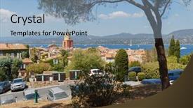  Presentation with mediterranean - Audience pleasing PPT theme consisting of mediterranean coast saint-tropez backdrop and a light blue colored foreground