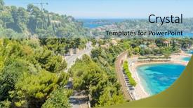  Presentation with luxury resort - Presentation design with view of luxury resort villefranche-sur-mer and bay on french riviera at mediterranean sea cote d'azur france background and a light blue colored foreground