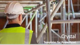  Presentation with building construction - Theme having view of male builder construction background and a gray colored foreground