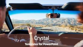  Presentation with classic car - Presentation design consisting of view of man on road background and a  colored foreground