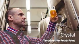  Presentation with brewery - PPT theme featuring view of manufacturer examining beer background and a tawny brown colored foreground