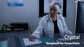  Presentation with healthcare workers - Cool new PPT layouts with view of matured mixed race backdrop and a ocean colored foreground