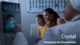  Presentation with female hospital patient - Slide set featuring view of matured mixed race background and a ocean colored foreground