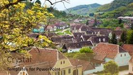  Presentation with transylvania - PPT theme having view-of-medieval-saxon-village background and a coral colored foreground