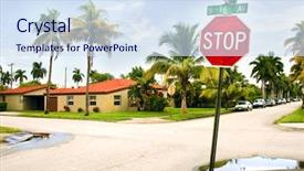  Presentation with miami beach - Amazing PPT theme having colorful art deco hotel - view of miami beach florida backdrop and a sky blue colored foreground