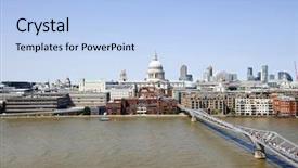  Presentation with millennium - Colorful slide deck enhanced with view of millennium bridge with view of city of london in the background backdrop and a light blue colored foreground