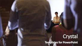  Presentation with audience - Beautiful PPT theme featuring view of mixed race audience backdrop and a wine colored foreground