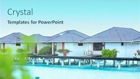  Presentation with piles - Colorful PPT layouts enhanced with view of modern beach houses on piles at tropical resort backdrop and a arctic colored foreground