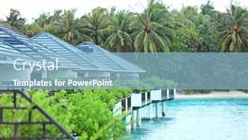  Presentation with piles - Amazing slides having view of modern beach houses on piles at tropical resort backdrop and a light blue colored foreground