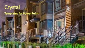  Presentation with house building - Slide deck enhanced with view of modern real estate background and a tawny brown colored foreground