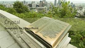  Presentation with skyline - Cool new PPT theme with view-of-montreal-skyline backdrop and a mint green colored foreground