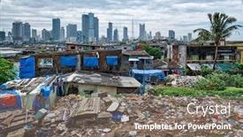  Presentation with slums - Slides having view-of-mumbai-skyline background and a gray colored foreground