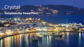  Presentation with greek islands - Theme featuring view-of-mykonos-town-greek background and a ocean colored foreground