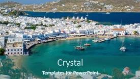 Presentation with cyclades - Cool new PPT layouts with view-of-mykonos-town-greek backdrop and a ocean colored foreground