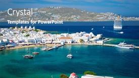  Presentation with greek islands - PPT layouts consisting of view-of-mykonos-town-greek background and a teal colored foreground