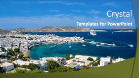  Presentation with cyclades - Presentation design having view-of-mykonos-town-greek background and a teal colored foreground