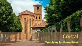 Presentation with catholic old - Slide set enhanced with view-of-narrow-cobblestone-street background and a coral colored foreground