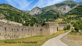  Presentation with blue sky - PPT theme with view-of-narrow-road-along background and a yellow colored foreground