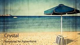  Presentation with tropical - PPT theme enhanced with view of nice tropical empty sandy beach with umbrellas and beach beds background and a lemonade colored foreground