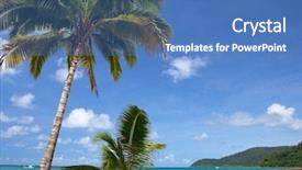  Presentation with palm beach - Slide deck consisting of view of nice tropical empty sandy beach with some palm background and a teal colored foreground