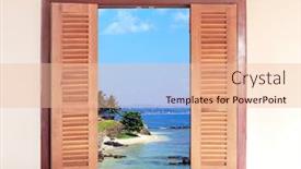  Presentation with airplane wing through airplane window - PPT layouts with view-of-ocean-through-window background and a lemonade colored foreground