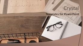  Presentation with office - Cool new slide deck with view-of-office-supplies backdrop and a coral colored foreground