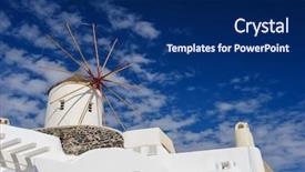  Presentation with santorini - Cool new slides with view of oia windmill at the island santorini greece lot of copyspace backdrop and a navy blue colored foreground