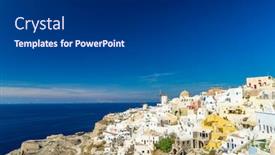  Presentation with santorini - Slide set featuring view-of-oia background and a dark gray colored foreground