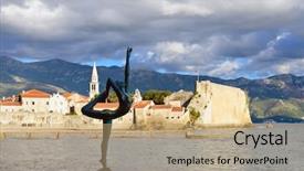  Presentation with arizona sunset view - Presentation theme consisting of view of old town budva background and a coral colored foreground