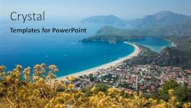  Presentation with thistle - Beautiful presentation theme featuring view-of-oludeniz-beach backdrop and a light blue colored foreground