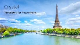  Presentation with eiffel tower - Cool new presentation design with view-of-paris-with-eiffel backdrop and a light blue colored foreground