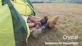  Presentation with camp - Amazing theme having view of people feet backdrop and a gray colored foreground