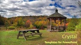  Presentation with picnic - Beautiful PPT theme featuring view-of-picnic-table backdrop and a tawny brown colored foreground