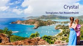  Presentation with family system - PPT theme featuring view of picturesque english harbour background and a sky blue colored foreground