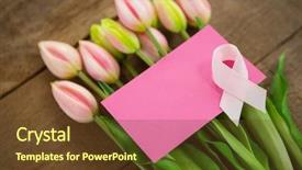  Presentation with pink ribbon breast awareness - Slide deck with view of pink breast cancer background and a tawny brown colored foreground