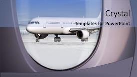  Presentation with airport runway - Theme with view of plane on runway background and a light blue colored foreground