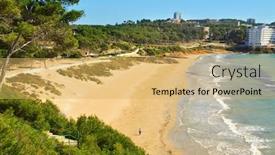  Presentation with beach - Beautiful presentation design featuring view-of-platja-llarga-beach backdrop and a yellow colored foreground