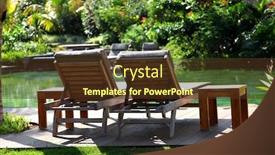  Presentation with luxury resort - Slide set featuring view-of-pool-deck-chairs background and a tawny brown colored foreground