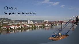  Presentation with steel bridge - PPT theme featuring view-of-portland-oregon background and a teal colored foreground