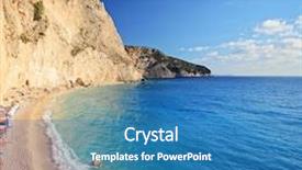  Presentation with lens - Audience pleasing presentation design consisting of view of porto katsiki beach at lefkada island greece shot with a tilt and shift lens backdrop and a teal colored foreground