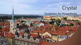  Presentation with communist - Colorful theme enhanced with view of prague as seen from church of saint nicholas lesser town which was a secret observatory point during the communist regime backdrop and a light blue colored foreground