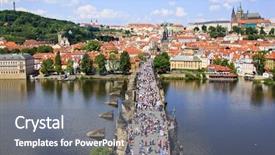  Presentation with winding bridge - PPT theme having view of prague charles bridge background and a gray colored foreground