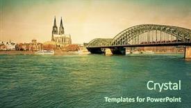  Presentation with cologne - Slides enhanced with view of retro gothic cathedral in cologne germany background and a ocean colored foreground