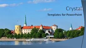 Presentation with castle - PPT theme with view-of-riga-castle-over background and a light blue colored foreground