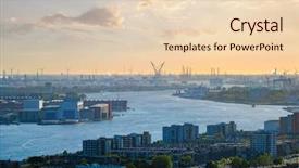 Presentation with river port - Cool new slide deck with view of rotterdam port backdrop and a lemonade colored foreground