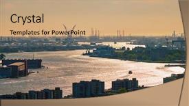  Presentation with river port - Presentation having view of rotterdam port background and a coral colored foreground