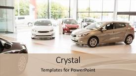  Presentation with car - Colorful PPT theme enhanced with view of row new car backdrop and a soft green colored foreground